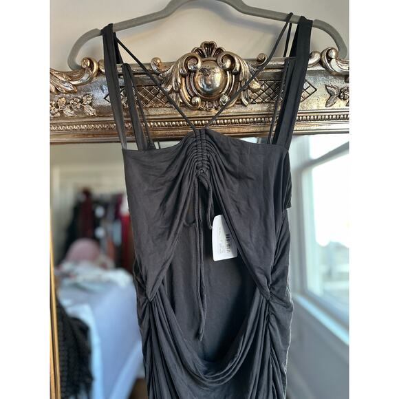 SIMKHAI Lucy Cutout Ruched Midi Dress Dark Gray XL - Picture 9 of 11